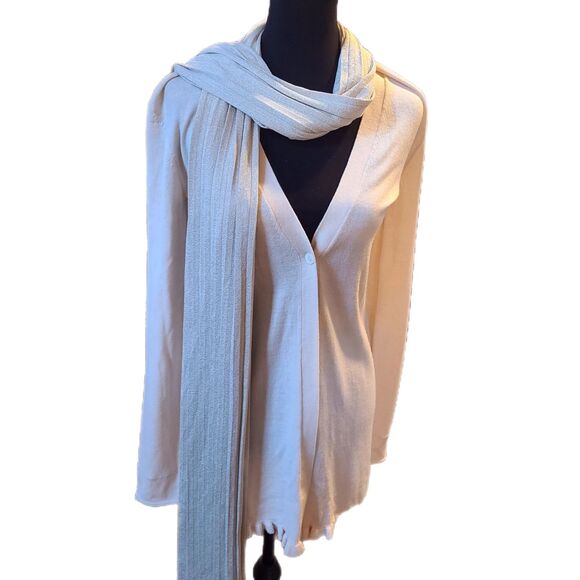 IISLI x Nordstrom NWT $340 Cream & Gold Wool Cardigan & Scarf Set, Size M (6-8) - Picture 2 of 10